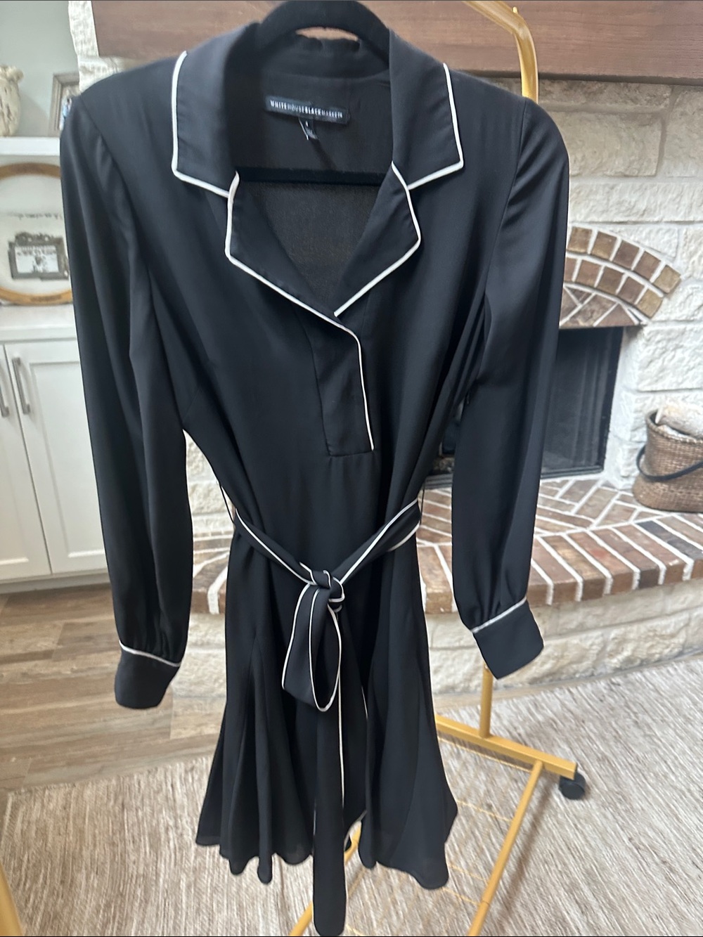 White House Black Market Black Dress with White Piping